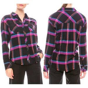 Rails Leo Onyx Magenta Cayenne Flannel Shirt Sz S Neon Pearl Snap